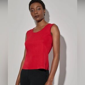Ming Wang Mid-Length Scoop Neck Knit Tank red